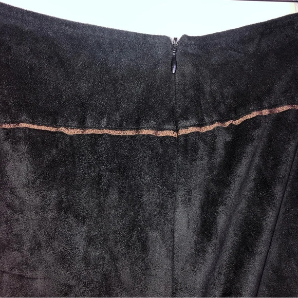 Tribal Midi Skirt Faux Suede Black Copperish Piping 6 Grunge Y2K Witchy - Picture 8 of 10